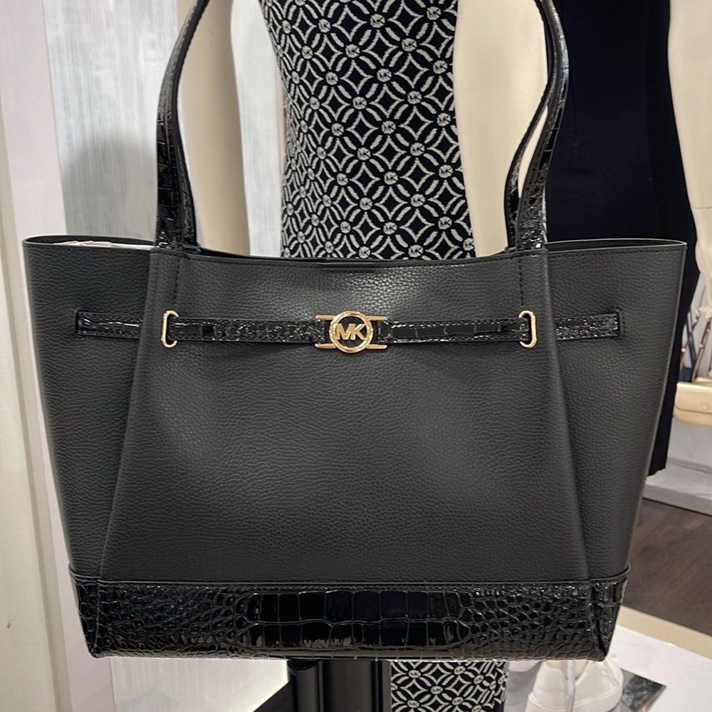 MICHAEL KORS
Reed Large Leather Belted Satchel Shoulder Handbag 
Black Crocodile - Picture 10 of 16